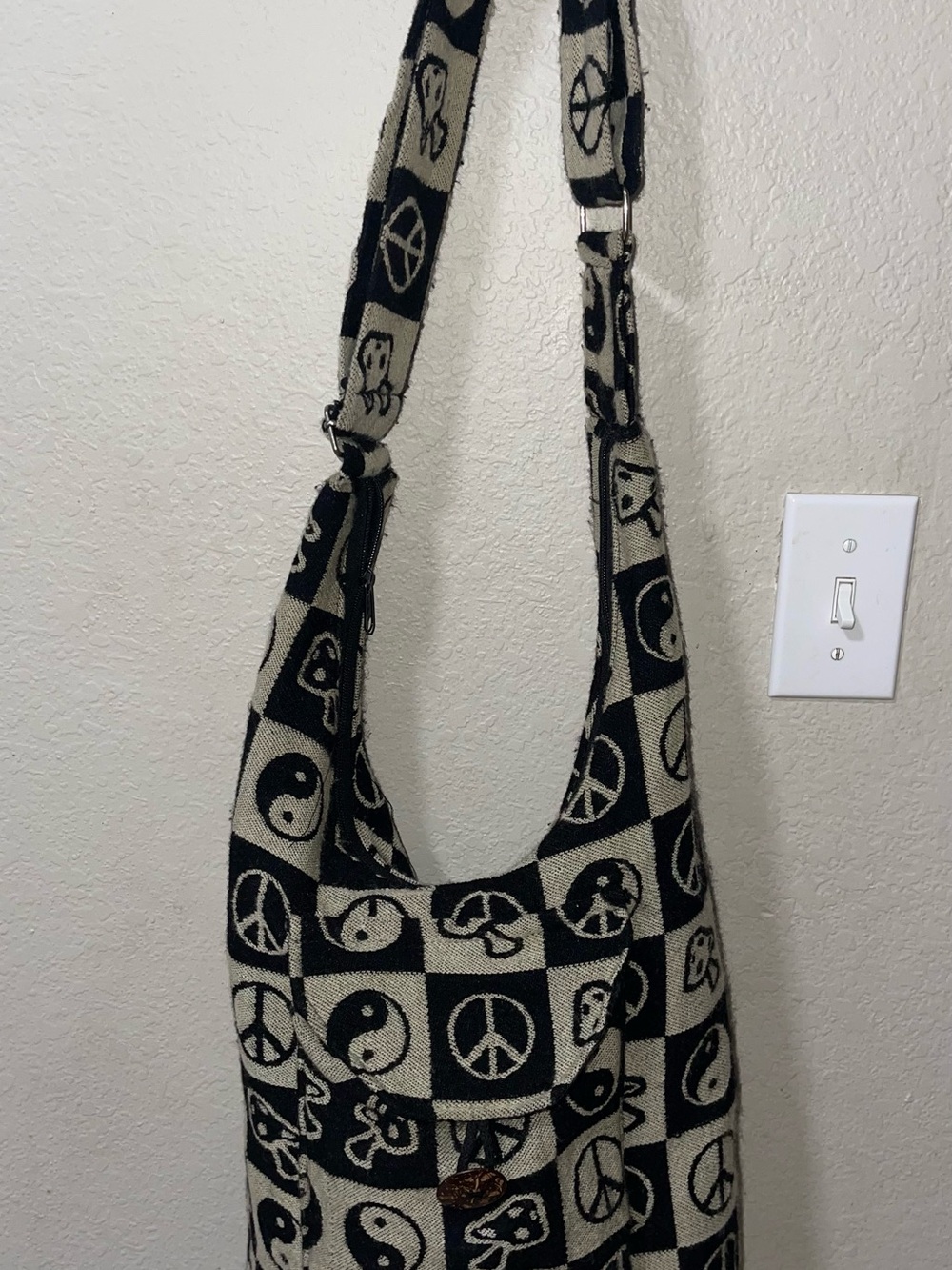 Black & Cream Peace Pattern Hobo Bag